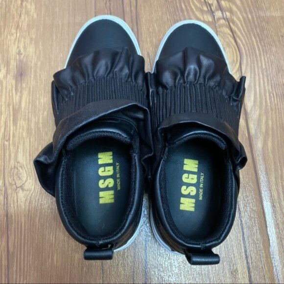 MSGM Leather Black Ruffle Slip On Sneaker Women Size 36 - Picture 3 of 9